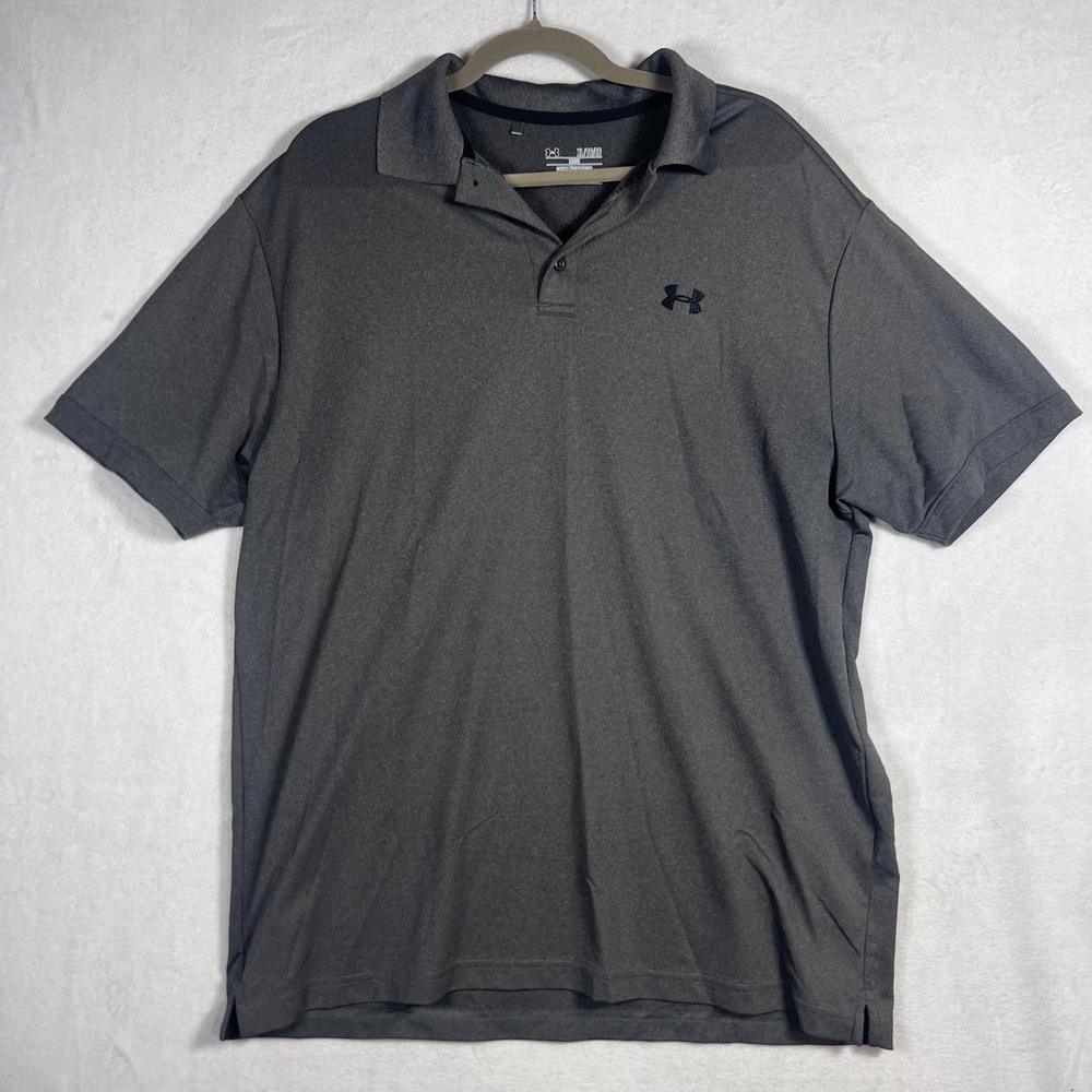 Under Armour HeatGear Polo Shirt Mens XL Gray Loose Fit Short Sleeve Golf Tee